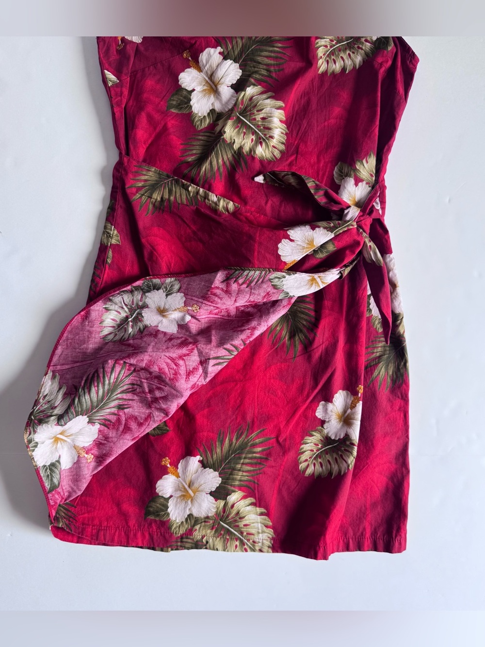 Pacific Legend Apparel Floral Tie-Detail Sleeveless Mini Dress in Red,Size Large - Picture 4 of 8